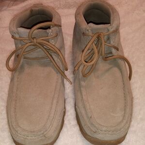 Faded Glory Tan Boots with Moccasin Style and Rounded Toe